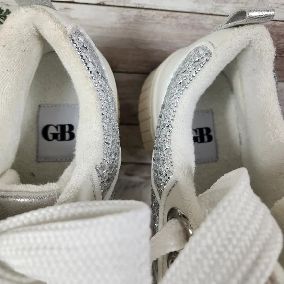 GIANNI BINI, Stylish White, Silver and clear stones, Women's Sneakers, Sz 8.5M - Picture 9 of 11